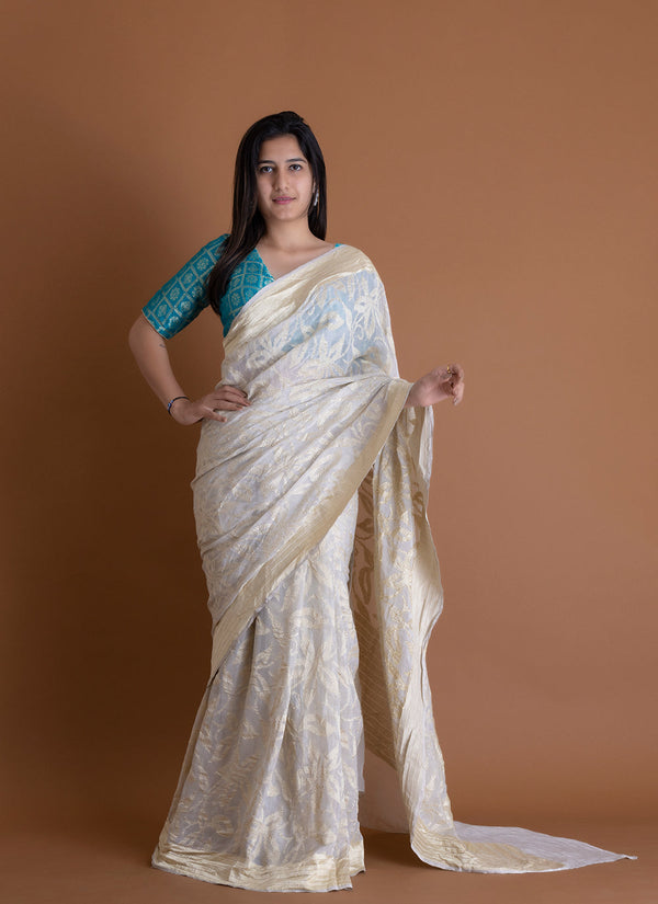 Handwoven White Dyeable Saree - AJA CREATION 263