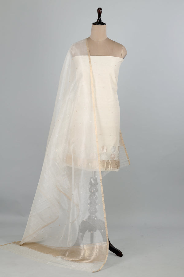 White Dyeable Unstitched Dress Suit - AJA CREATION 23DS