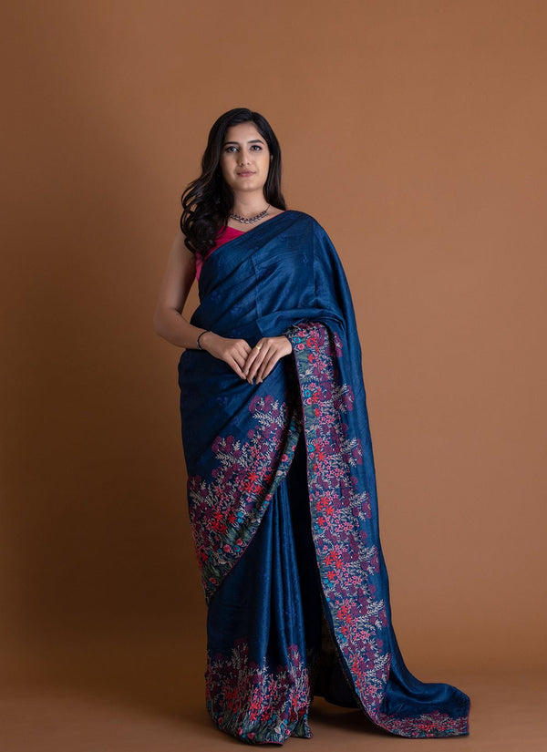 Handwoven Blue Saree - AJA CREATION 107