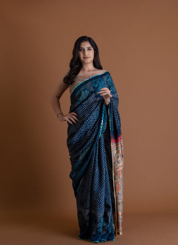 Handwoven Blue Saree - AJA CREATION 4