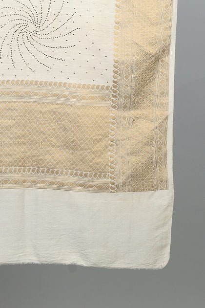 Handwoven Cream Dupatta - AJA CREATION 