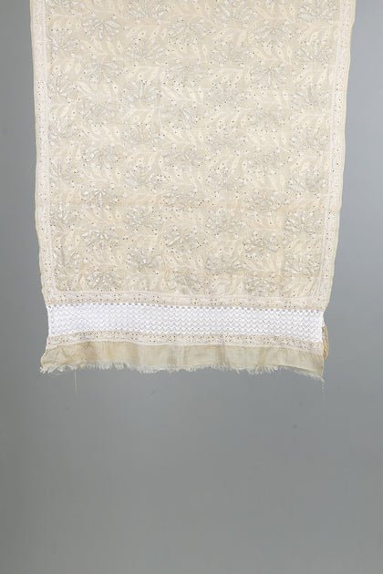 Handwoven Cream Lakhnavi Dupatta - AJA CREATION 