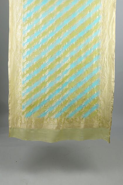 Handwoven Green & Sky Blue Dupatta - AJA CREATION 