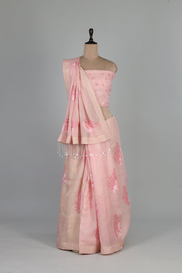 Handwoven Light Pink Saree - AJA CREATION 208