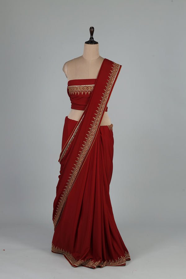 Handwoven Maroon Saree - AJA CREATION 49