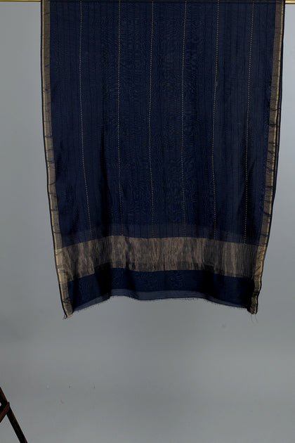 Handwoven Navy Blue Dupatta - AJA CREATION 