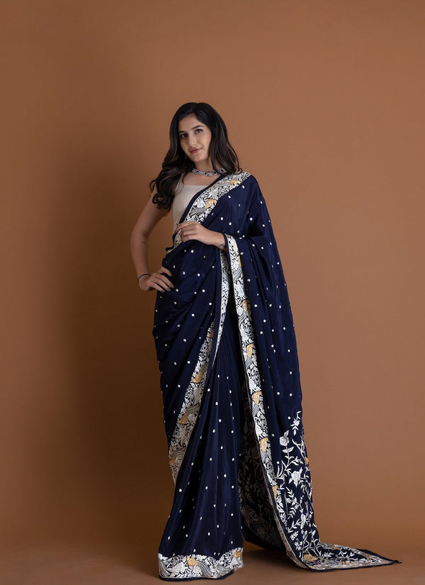 Handwoven Navy Blue Saree - AJA CREATION 281