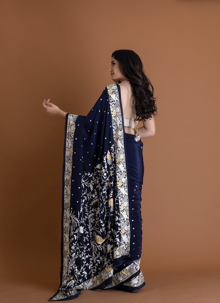 Handwoven Navy Blue Saree - AJA CREATION 281