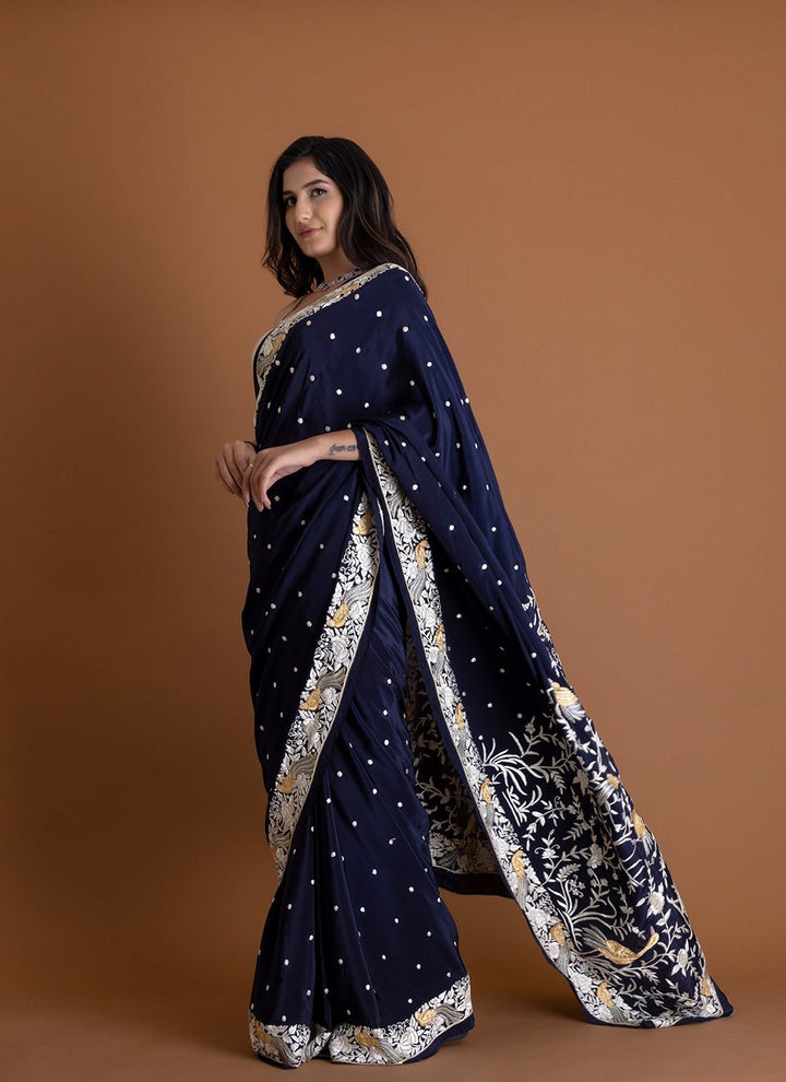 Handwoven Navy Blue Saree - AJA CREATION 281