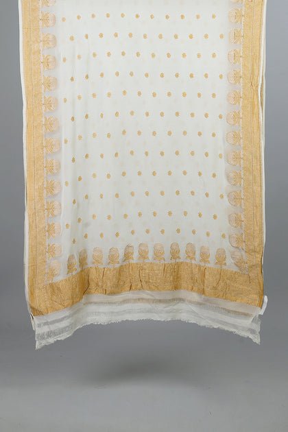 Handwoven Off-White Dupatta - AJA CREATION 