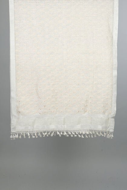 Handwoven Off-White Dupatta - AJA CREATION 