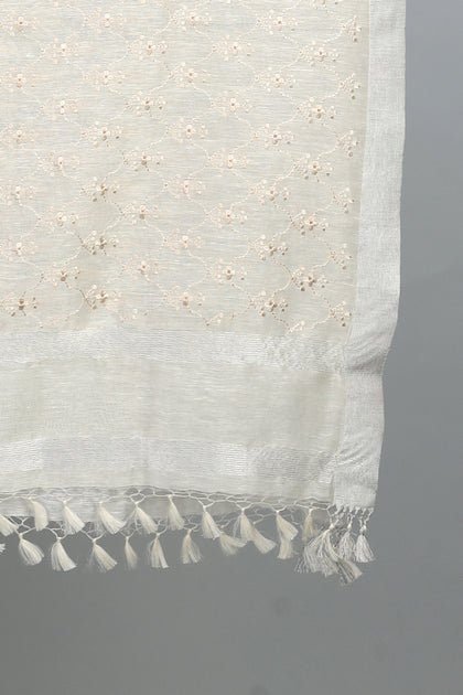 Handwoven Off-White Dupatta - AJA CREATION 