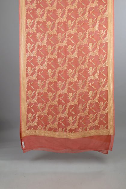 Handwoven Peach Pink Dupatta - AJA CREATION 