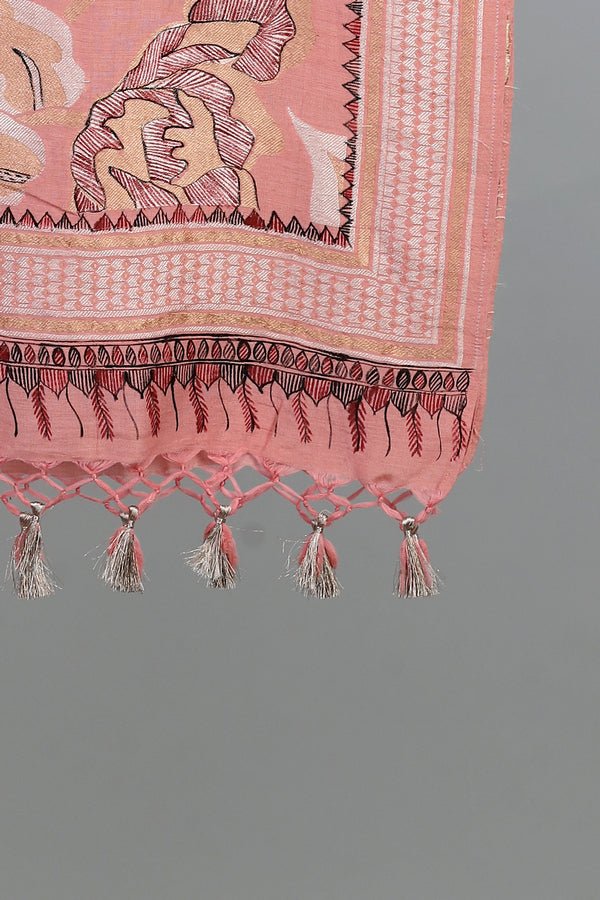 Handwoven Peach Pink Dupatta - AJA CREATION 