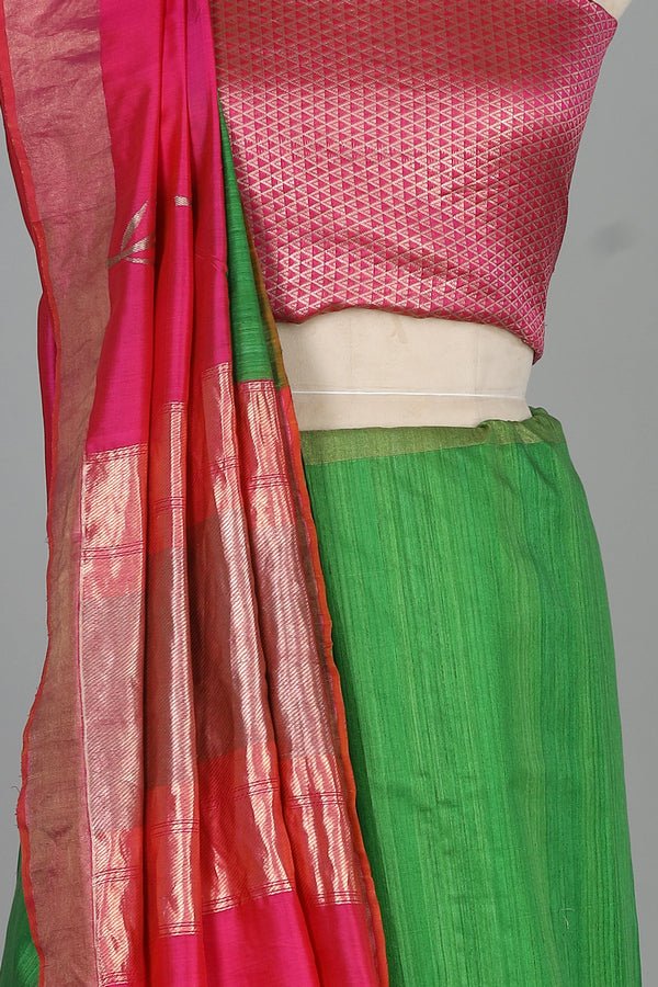 Handwoven Pink & Green Saree - AJA CREATION 30SR