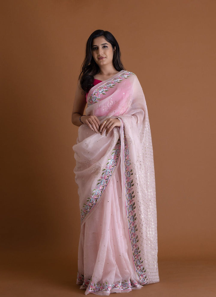 Handwoven Pink Saree - AJA CREATION 285