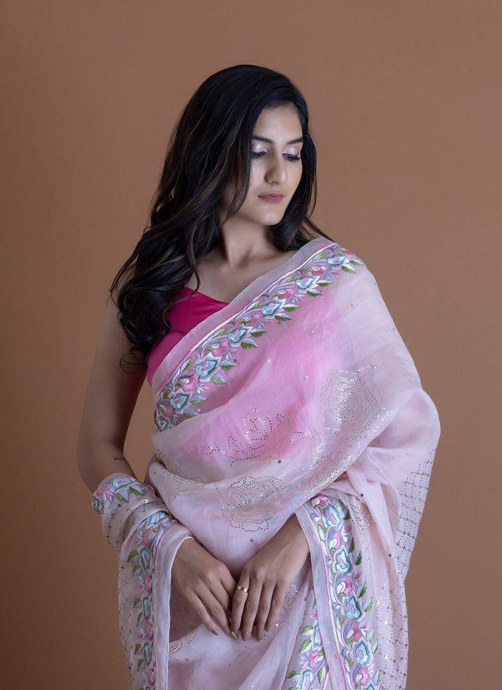 Handwoven Pink Saree - AJA CREATION 285