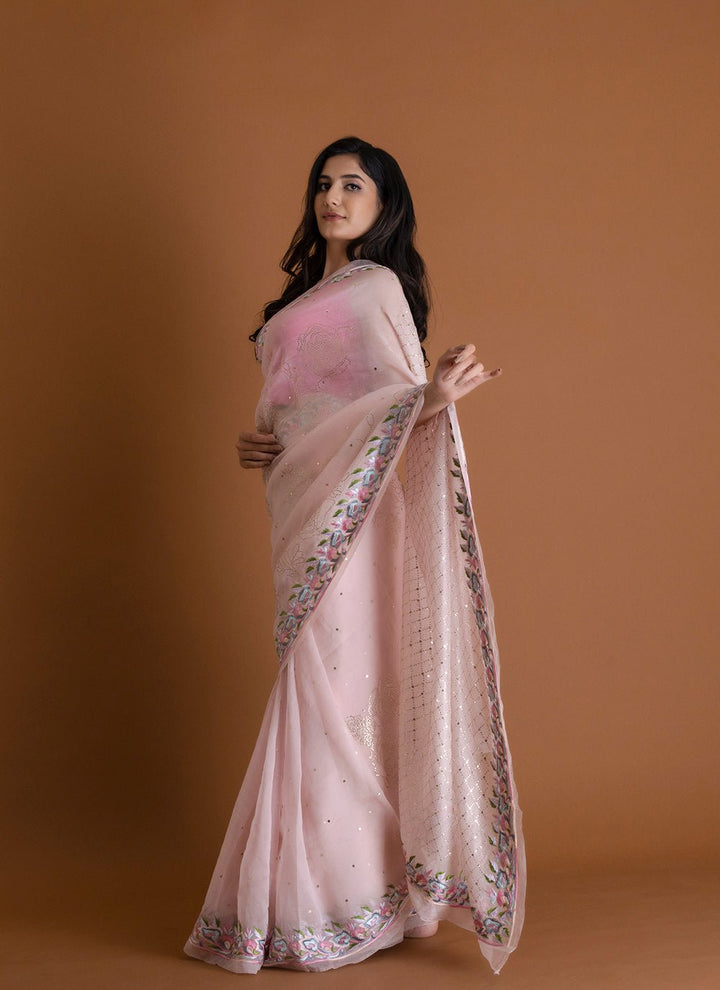 Handwoven Pink Saree - AJA CREATION 285