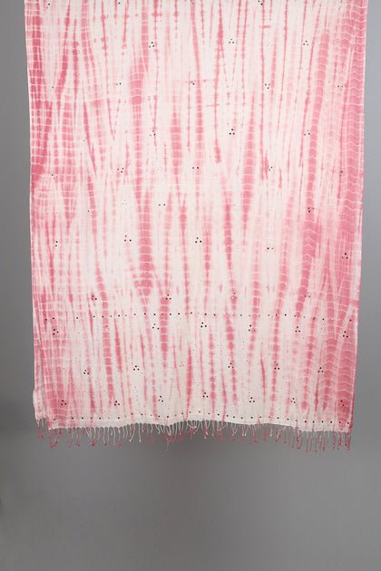 Handwoven Pink White Dupatta - AJA CREATION 