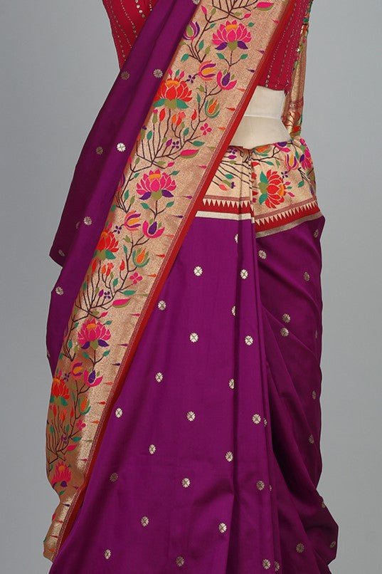 Handwoven Purple & Red Saree - AJA CREATION 207