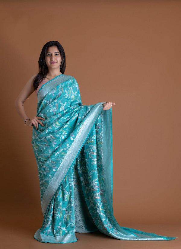 Handwoven Rama Saree - AJA CREATION 55