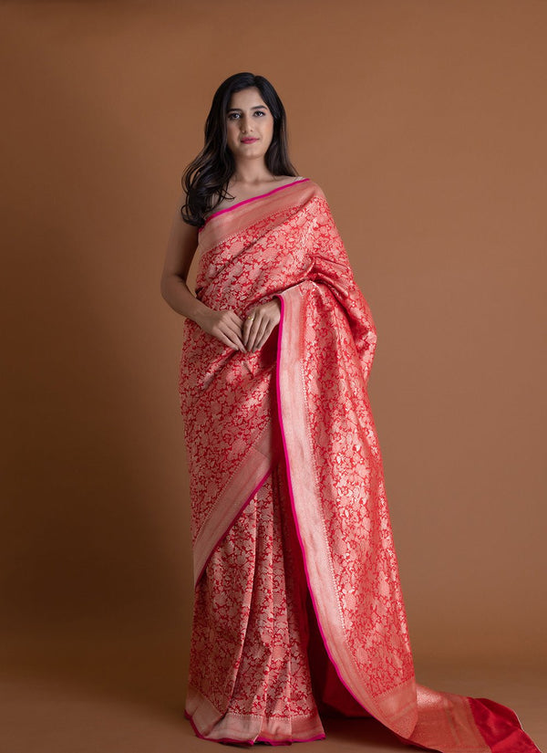 Handwoven Red Saree - AJA CREATION 252