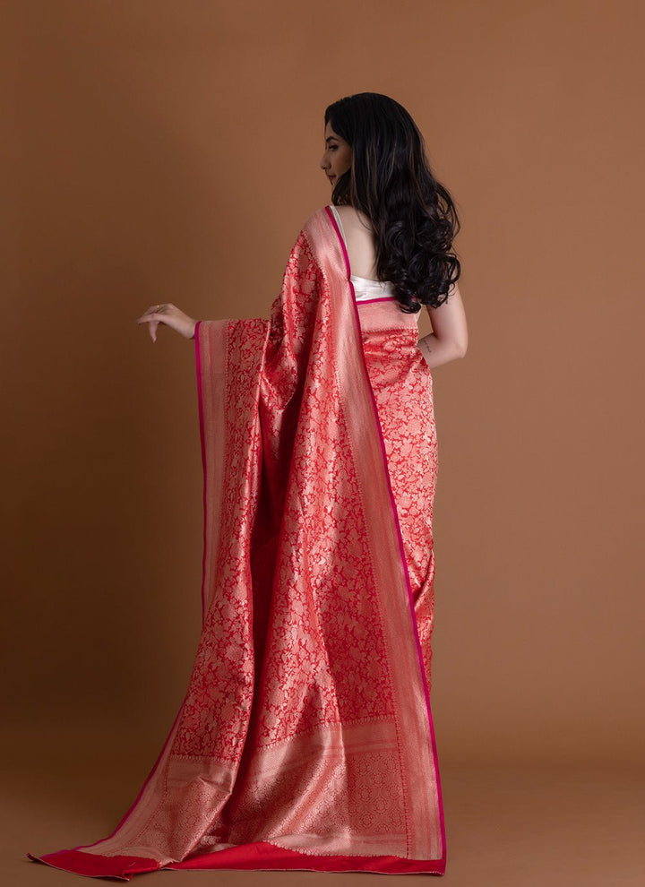 Handwoven Red Saree - AJA CREATION 252