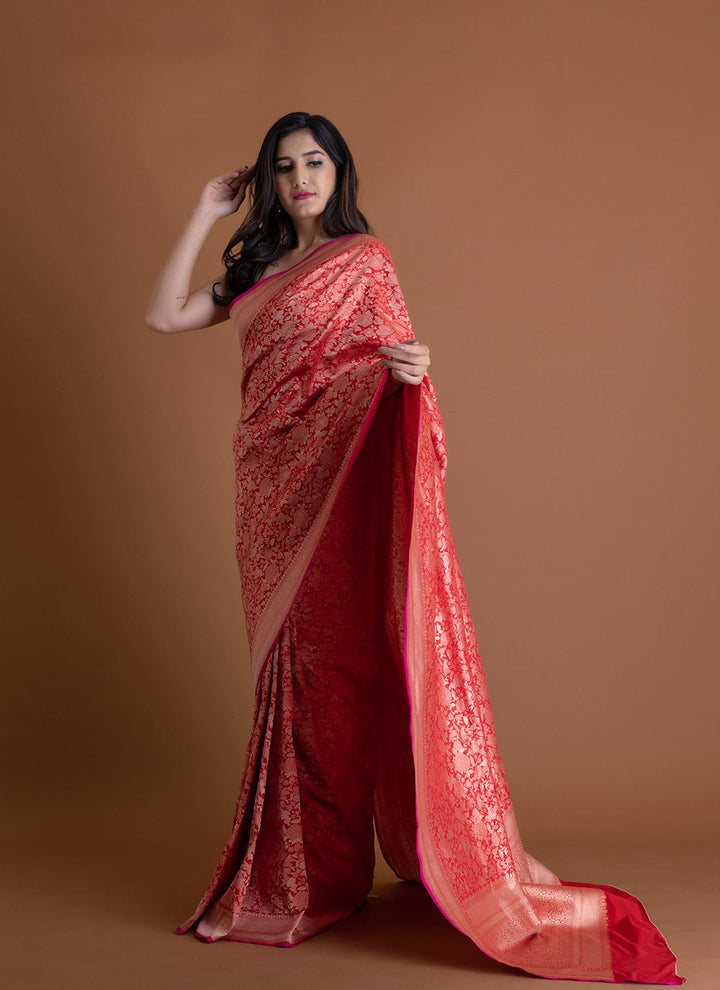 Handwoven Red Saree - AJA CREATION 252