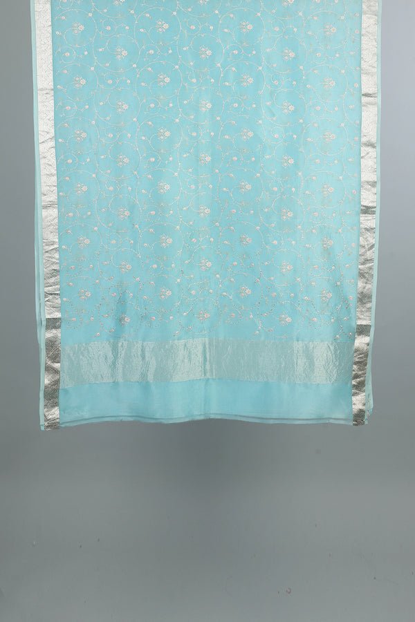 Handwoven Sky Blue Dupatta - AJA CREATION 