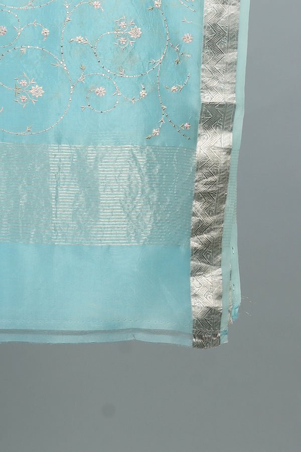 Handwoven Sky Blue Dupatta - AJA CREATION 