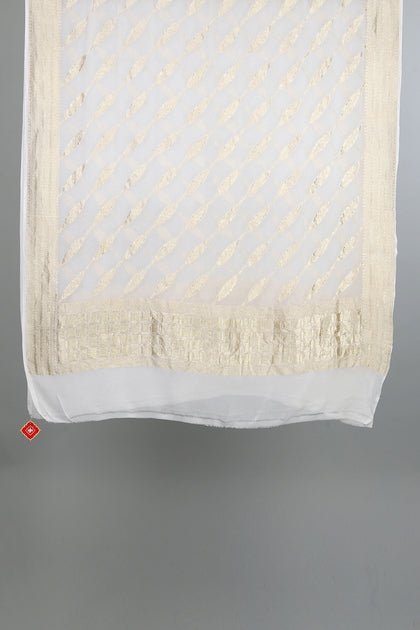 Handwoven White Dupatta - AJA CREATION 138