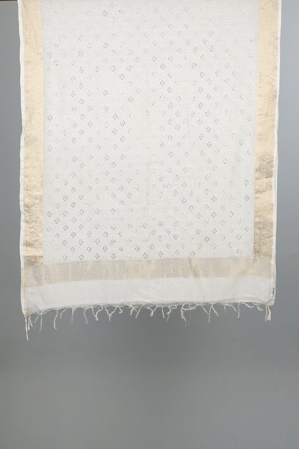 Handwoven White Dupatta - AJA CREATION 