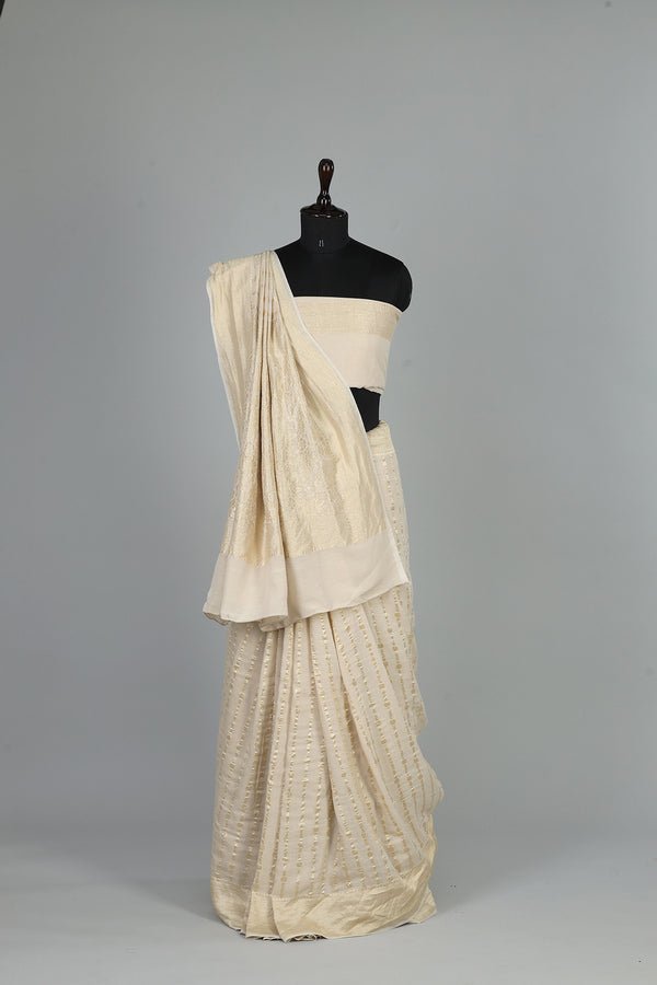 Handwoven White Dyeable Saree - AJA CREATION 116