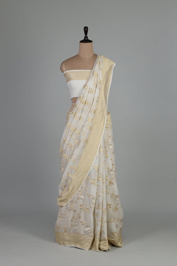 Handwoven White Dyeable Saree - AJA CREATION 12