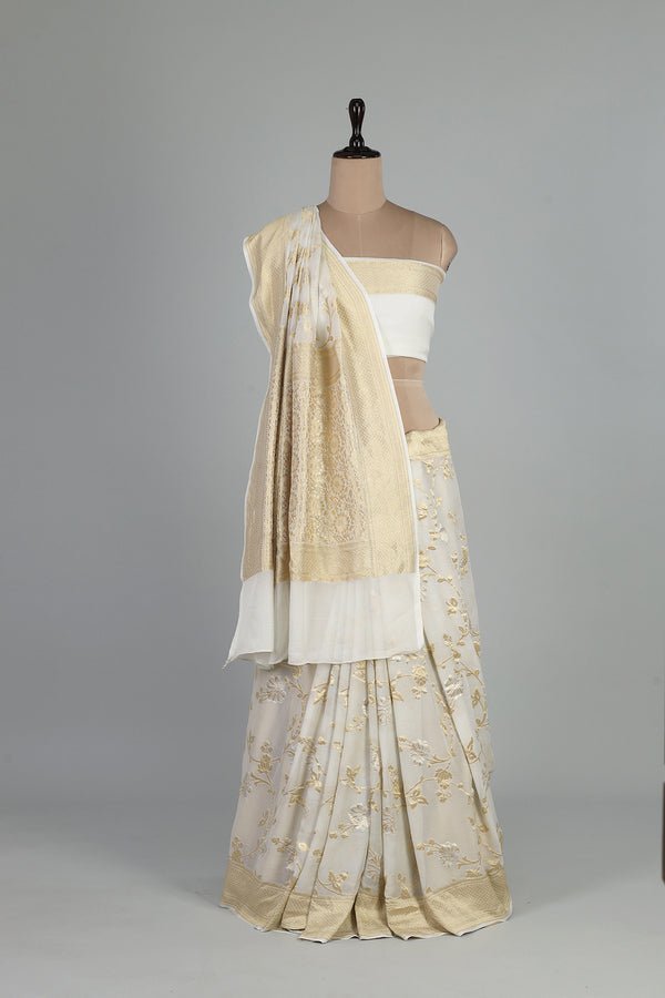 Handwoven White Dyeable Saree - AJA CREATION 12