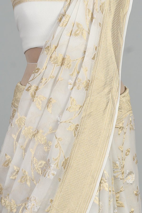 Handwoven White Dyeable Saree - AJA CREATION 12