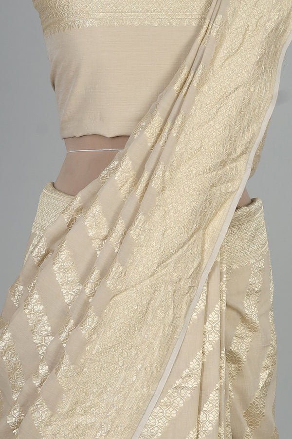 Handwoven White Dyeable Saree - AJA CREATION 142
