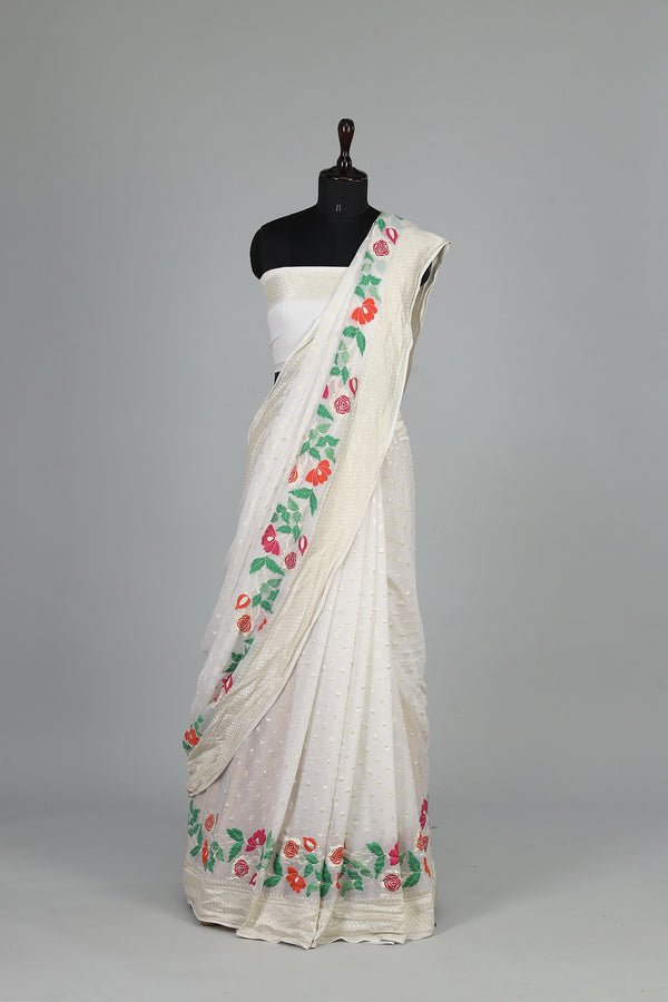 Handwoven White Dyeable Saree - AJA CREATION 163