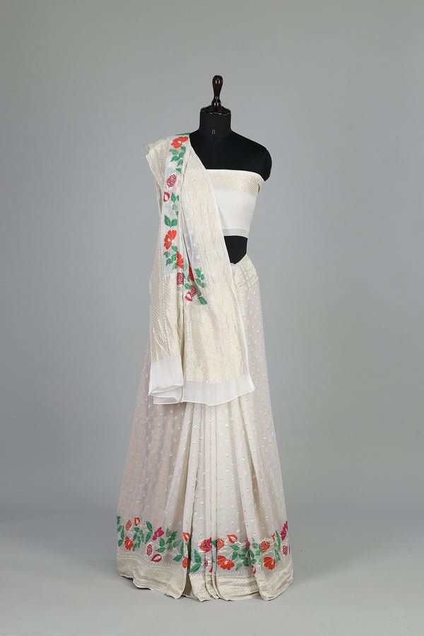 Handwoven White Dyeable Saree - AJA CREATION 163