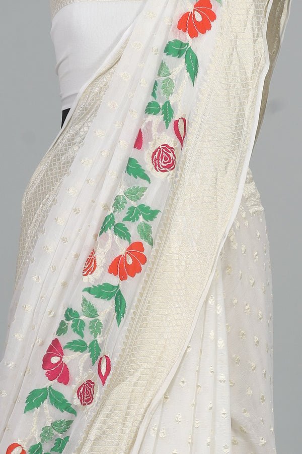 Handwoven White Dyeable Saree - AJA CREATION 163