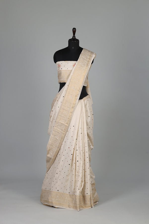 Handwoven White Dyeable Saree - AJA CREATION 191