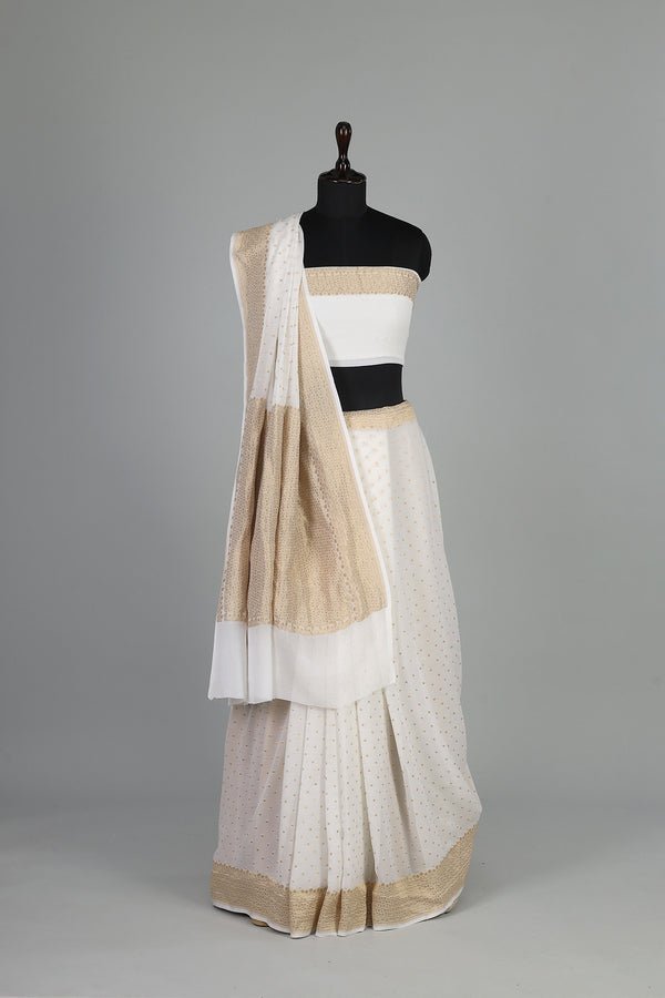 Handwoven White Dyeable Saree - AJA CREATION 193