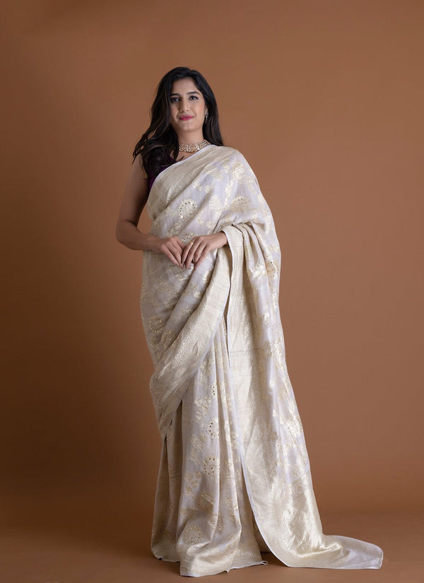 Handwoven White Dyeable Saree - AJA CREATION 197