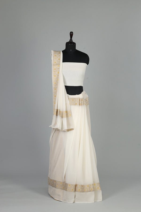 Handwoven White Dyeable Saree - AJA CREATION 198