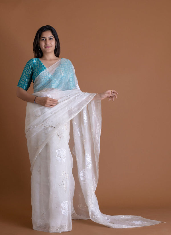 Handwoven White Dyeable Saree - AJA CREATION 212