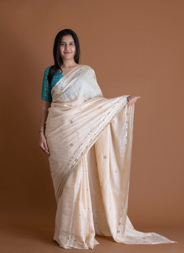 Handwoven White Dyeable Saree - AJA CREATION 215