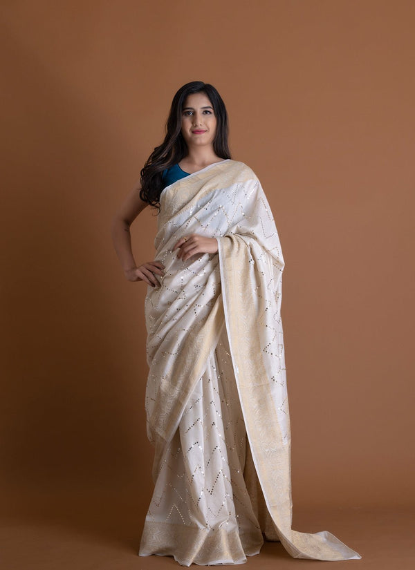 Handwoven White Dyeable Saree - AJA CREATION 224