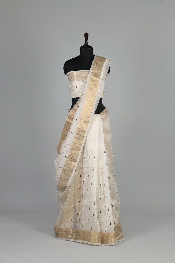 Handwoven White Dyeable Saree - AJA CREATION 237