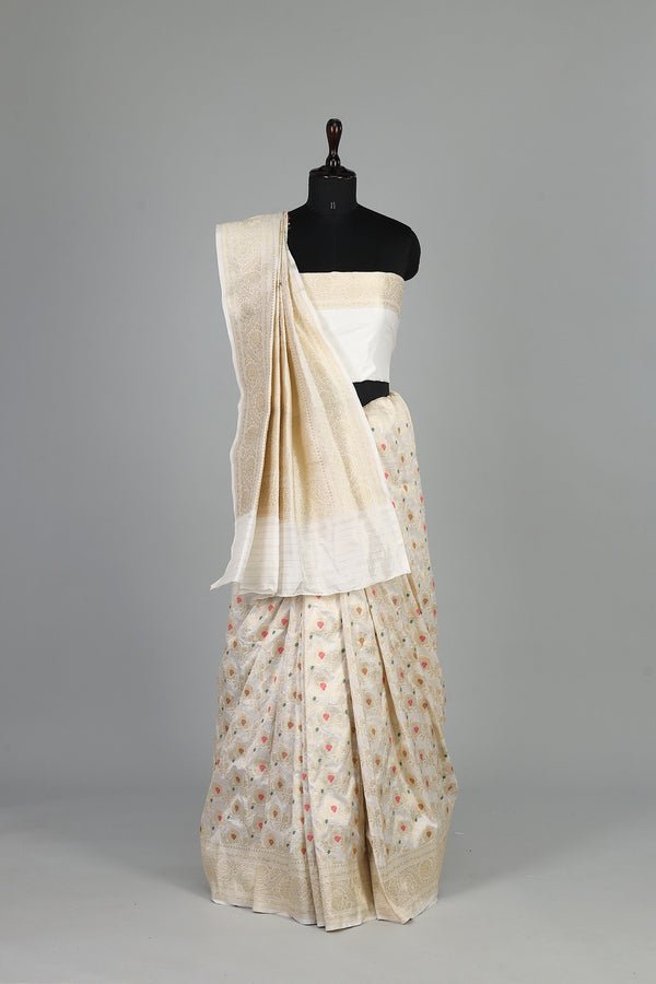 Handwoven White Dyeable Saree - AJA CREATION 249