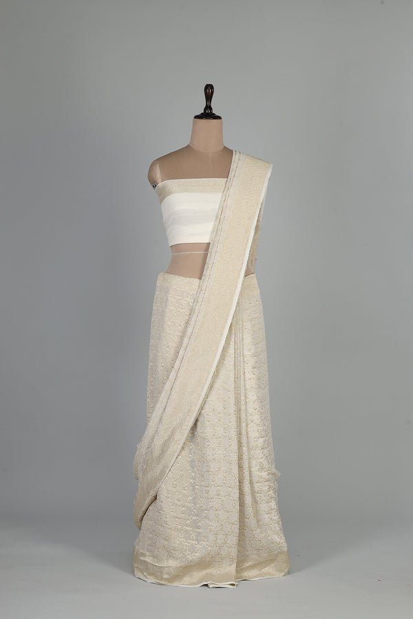 Handwoven White Dyeable Saree - AJA CREATION 255